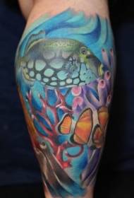 Fantastic fish tattoo pattern in the legs colored ocean
