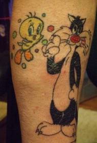 ကာတွန်း Tweety နှင့် Sylvester ကြောင် Tattoo ပုံစံ