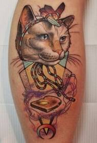 Leg color cat and toaster tattoo pattern