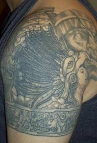 Shoulder Aztec tribal shaman with eagle feather tattoo pattern