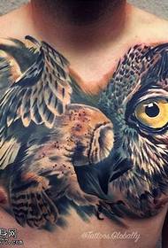 Realistic owl tattoo pattern on the chest