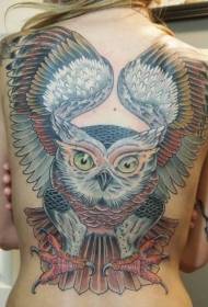 Back beautiful color owl tattoo pattern
