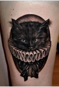Patrón realista de tatuaxe de gato negro e arco