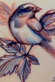 European and American school bird leaves small fresh tattoo pattern manuscript
