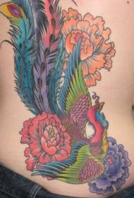 Balik nga kolor nga pattern sa phoenix ug peony tattoo
