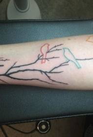 Arm twig with colored bird silhouette tattoo pattern