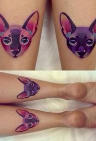 Calf watercolor style cat avatar color tattoo pattern