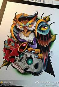 Color school owl rose skull tattoo picture