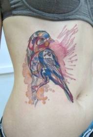 Trebuh akvarel srčkan vzorec ptičje tetovaže