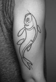 Boys arm on black line creative literary fish tattoo picture