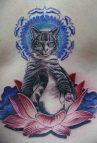 Motif de tatouage peint chat et lotus