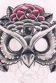 Painted watercolor sketch beautiful flower domineering owl tattoo manuscript