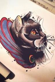 European and American school black cat tattoo pattern manuscript