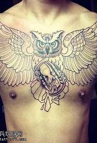 Chest owl hourglass tattoo pattern