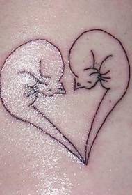 Two cats combined heart-shaped tattoo pattern