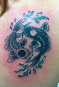 Shoulder color yin and yang symbol fish tattoo pattern