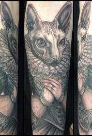Sphinx cat and Renaissance costume tattoo pattern