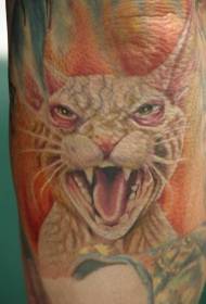 Scary colored evil cat tattoo pattern