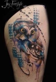 Слатко бедро акварелни облик сова тетоважа
