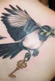 Back painted bird and key tattoo pattern