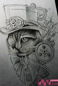 Rokopis slika mačka tatoo v slogu Steampunk
