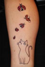 Minimalistic kitten looking at ladybug tattoo pattern