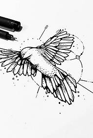 Bird black and white line tattoo manuscript
