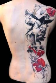 Gut gestaltete farbige Blume Vogel zurück Tattoo-Muster