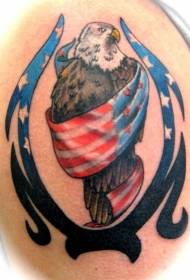Eagle wrapped in American flag and tribal totem tattoo pattern