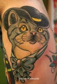 Gato usando chapéu e arco padrão de tatuagem