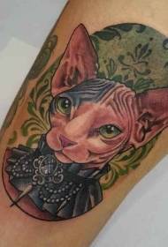 Színes szőrtelen macska dísz tetoválás mintával