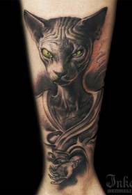 Ijesztő zöld szem macska tetoválás minta