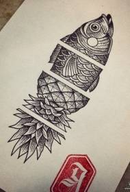 Individuel fisk og ananas kombineret med tatoveringsmanuskript til tatovering