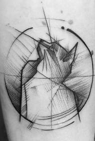 Black line sketch style circle combined with tattoo pattern