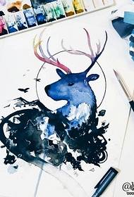 School small fresh watercolor deer tattoo pattern manuscript