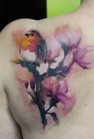 Illustration stil farvede blomster med fugl tatovering mønster