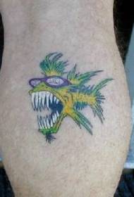 Leg color violent teeth yellow fish tattoo