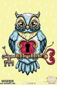 Colorful personality owl key lock tattoo