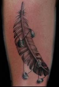 Colored feathers with green diamond tattoo pattern