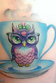 Arm teacup owl tattoo pattern