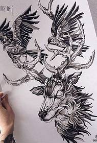European and American school bird elk tattoo pattern manuscript