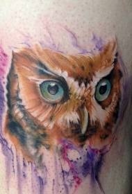 Thigh cute watercolor owl tattoo pattern