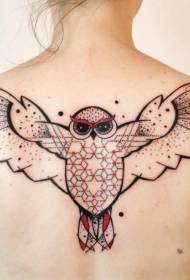 ຮູບແບບ tattoo ສີແດງ owl ສີດໍາສໍາລັບເດັກຍິງທີ່ຈະດໍານ້ໍາກັບຄືນໄປບ່ອນ