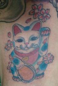 Lucky cat with cherry blossom tattoo pattern