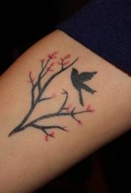 Small fresh branches and bird tattoo pattern