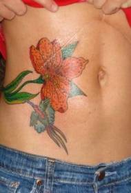 Κοιλιά πολύχρωμα πουλιά και λουλούδια τατουάζ μοτίβο