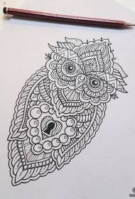 European and American owl vanilla flower line tattoo manuscript