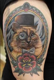 Colored German gentleman cat tattoo pattern