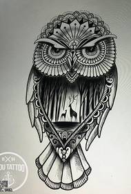 Manuscript classic abstract owl tattoo pattern