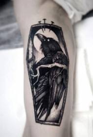 Boys calf on black gray sketch point thorn trick creative bird tattoo picture